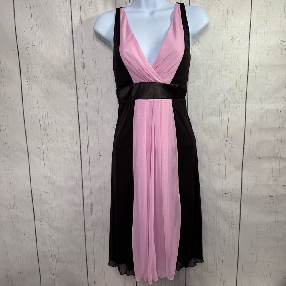 Alyn Paige Brown Pink Chiffon Colorblock Empire Waist Dress Y2K Made in USA Sz S